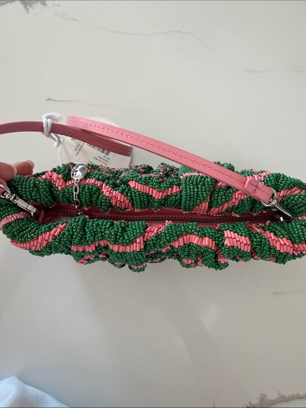 STAUD Pink & Green Beaded Swirl Clutch - Picture 4 of 6